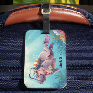 Hippo Scuba diver underwater  Luggage Tag