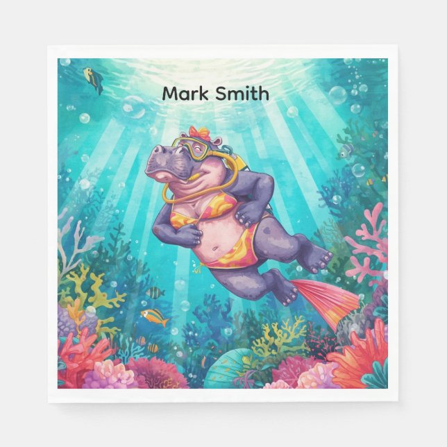 Hippo Scuba diver underwater  Napkin (Front)