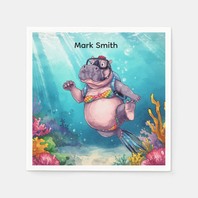 Hippo Scuba diver underwater  Napkin (Front)