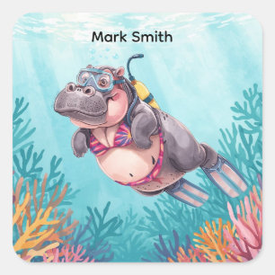 Hippo Scuba diver underwater  Square Sticker