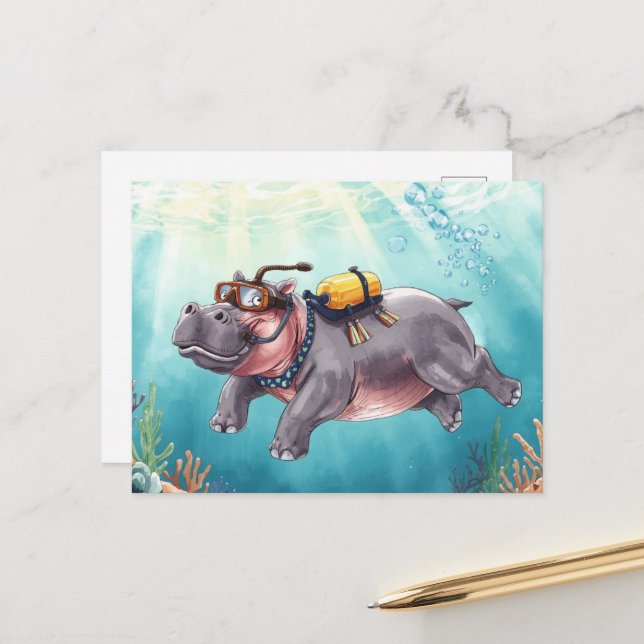 Hippo scuba diving underwater  postcard (Front/Back In Situ)