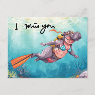  Hippo Scuba underwater I miss you  Postcard