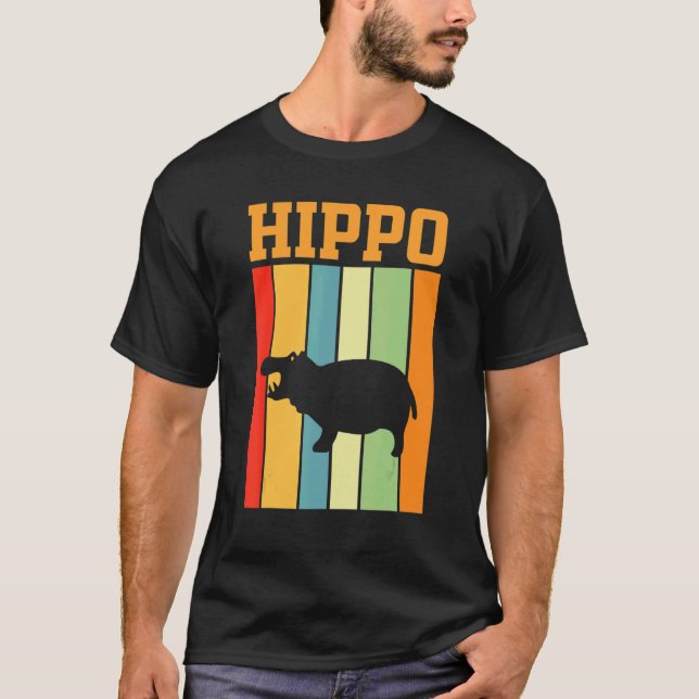 Hippo Shadow Silhouette In Retro Colours T-Shirt (Front)