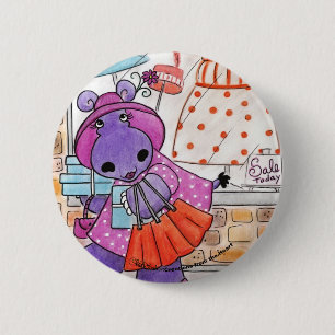 Hippo Shopping-Hippo shop-a-lot amus! 6 Cm Round Badge