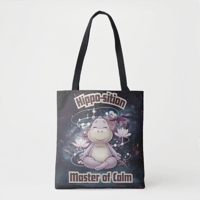 Hippo-sition – Master of Calm Zen Design Tote Bag (Front)