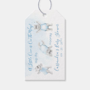 Hippo Somersault Baby Boy Shower Gift Tags