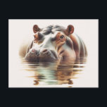 Hippo Submerged In Water Watercolor Postcard<br><div class="desc">This watercolor wildlife postcard features a detailed portrait of a hippopotamus partially submerged in calm water, capturing the quiet strength and gentle presence of one of Africa’s most fascinating animals. The soft lighting and warm natural tones highlight the hippo’s expressive eyes and textured skin while delicate ripples create a peaceful...</div>