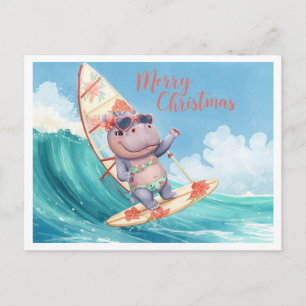Hippo Surfer on Surf Board on Christmas Holiday  Postcard