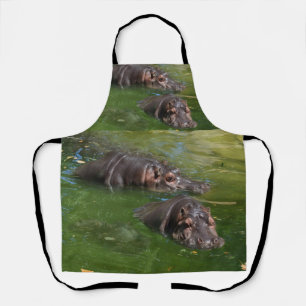 Hippo Swimming In A Pond, Full Print Apron