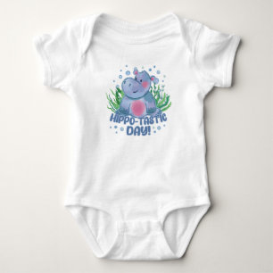 “Hippo-Tastic Day” – Cheerful Blue Hippo Spreading Baby Bodysuit