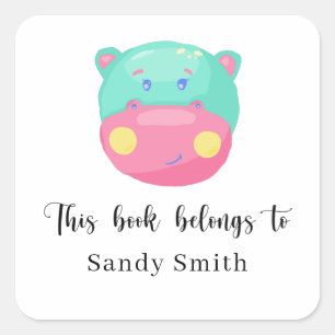 Hippo - This book belongs to Square Sticker