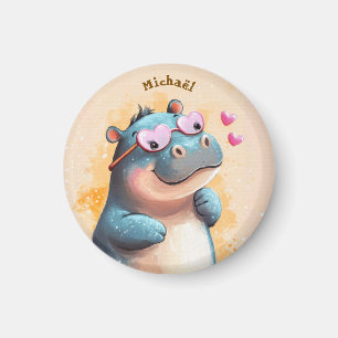 Hippo Valentine's Day Heart Badge - Kids School Magnet