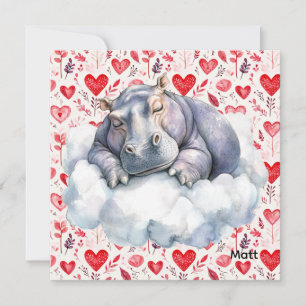 Hippo  Valentine's Day with lots of hearts Holiday Card