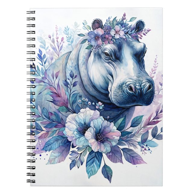 Hippo Watercolor Floral Art Notebook (Front)