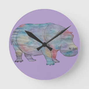 Hippo watercolour round clock