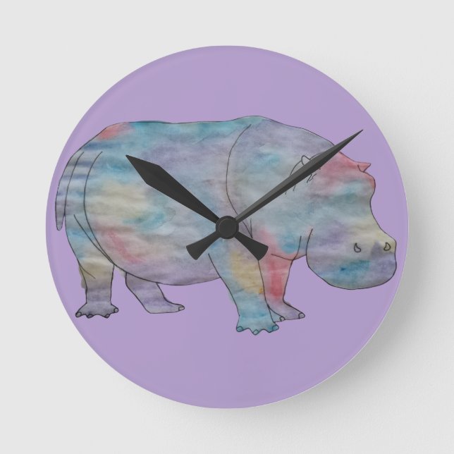 Hippo watercolour round clock (Front)