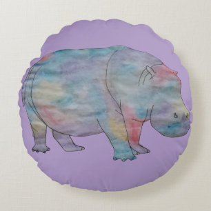 Hippo watercolour round cushion