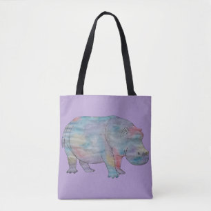 Hippo watercolour tote bag