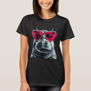 Hippo Wearing Gles Heart Valentines Day Hippopotam T-Shirt