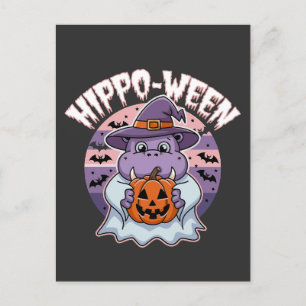 Hippo-ween Spooky Halloween Moo Deng Hippo Ghost Postcard