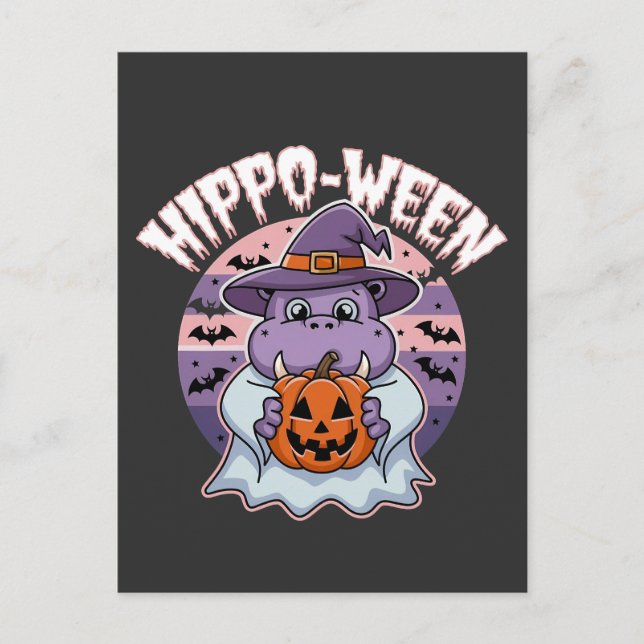 Hippo-ween Spooky Halloween Moo Deng Hippo Ghost Postcard (Front)