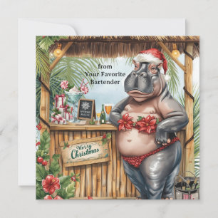 Hippo with Christmas Cocktail Party Greeting Card 
