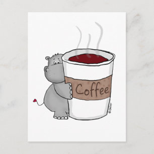 Hippo with Coffee Postcard