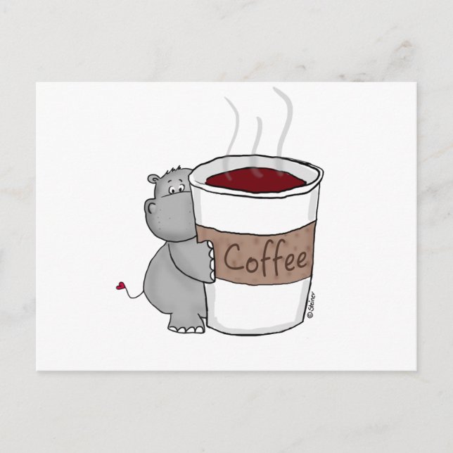 Hippo with Coffee Postcard (Front)