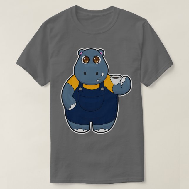 Hippo with Cup of Coffee 1 T-Shirt (Design Front)
