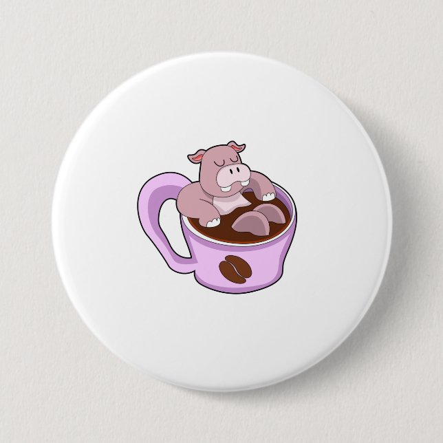 Hippo with Cup of Coffee 7.5 Cm Round Badge (Front)