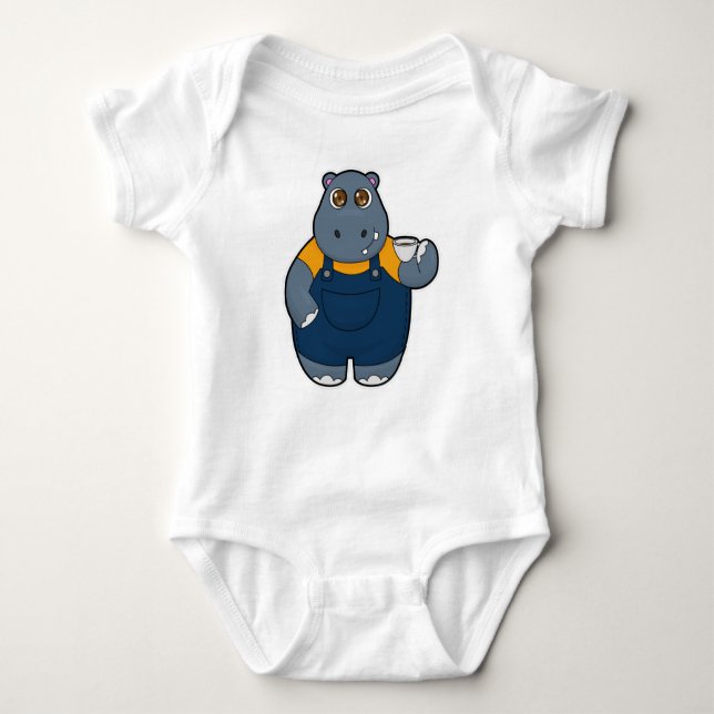 Hippo with Cup of Coffee Baby Bodysuit (Front)