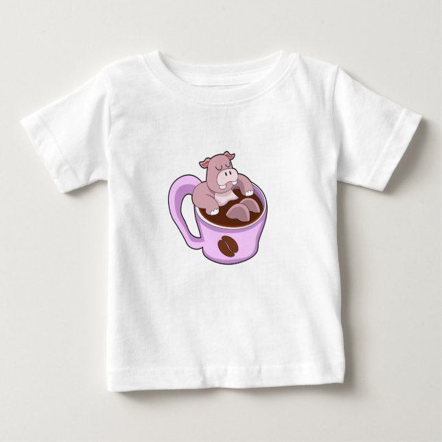 Hippo with Cup of Coffee Baby T-Shirt (Front)