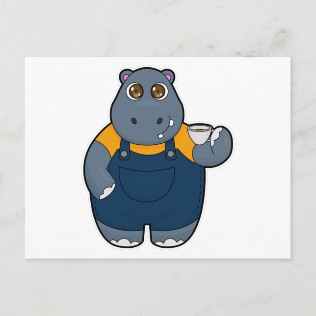 Hippo with Cup of Coffee Postcard (Front)