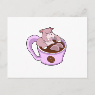 Hippo with Cup of Coffee Postcard