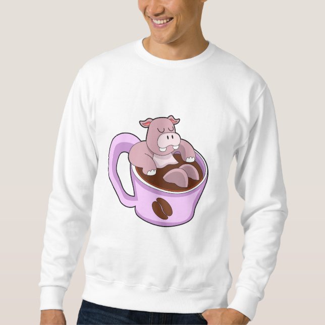 Hippo with Cup of Coffee Sweatshirt (Front)