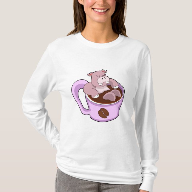 Hippo with Cup of Coffee T-Shirt (Front)