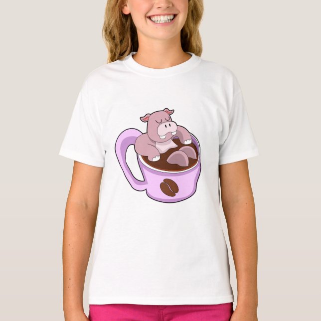 Hippo with Cup of Coffee T-Shirt (Front)