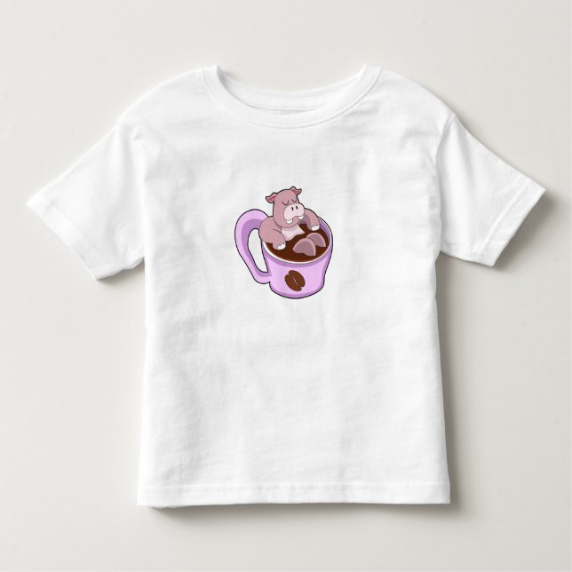 Hippo with Cup of Coffee Toddler T-Shirt (Front)