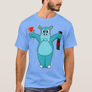 Hippo with Glass of Wine Bottle Wine T-Shirt