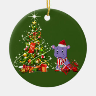 Hippo With Hat Scafts  Christmas Ceramic Tree Decoration