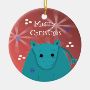 Hippo with Snowflake Design Ceramic Tree Decoration