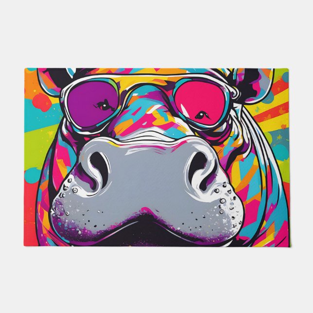 Hippo With Sunglasses Pop Art Doormat (Front)