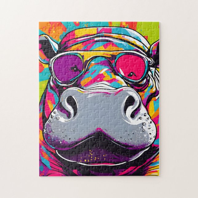 Hippo With Sunglasses Pop Art Jigsaw Puzzle (Vertical)