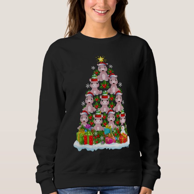 Hippo  Xmas Holiday  Hippopotamus Christmas Tree Sweatshirt (Front)