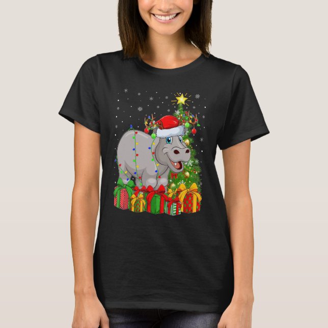 Hippo   Xmas Holiday Santa Hippopotamus Christmas  T-Shirt (Front)