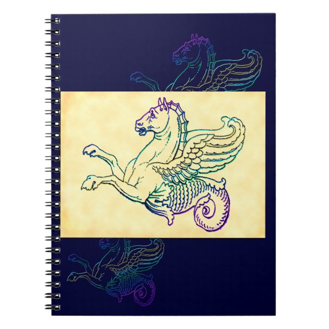 Hippocampus Mythical Sea Horse Vintage Art Notebook (Front)