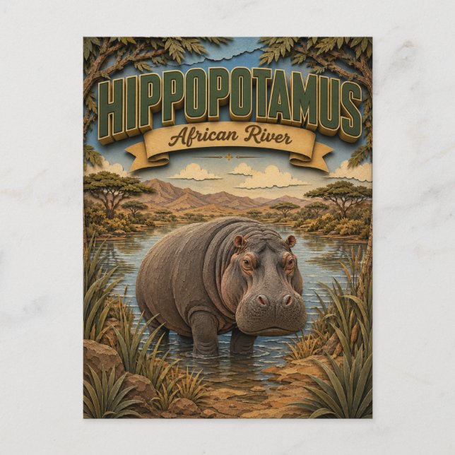 Hippopotamus African River POPCUT Postcard (Front)