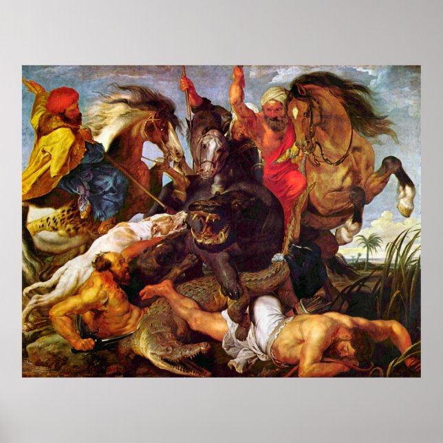 Hippopotamus and Crocodile Hunt, Peter Paul Rubens Poster (Front)