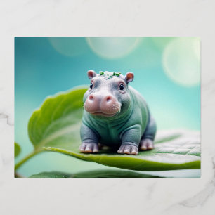 Hippopotamus Animal Fun Miniature Size Fantastic  Foil Holiday Postcard