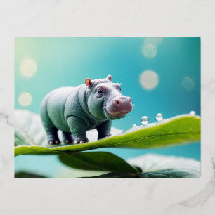 Hippopotamus Animal Fun Miniature Size Fantastic  Foil Holiday Postcard